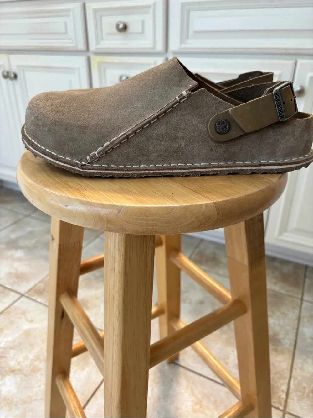 Birkenstock Men's Suede Slip-On Clogs in Taupe